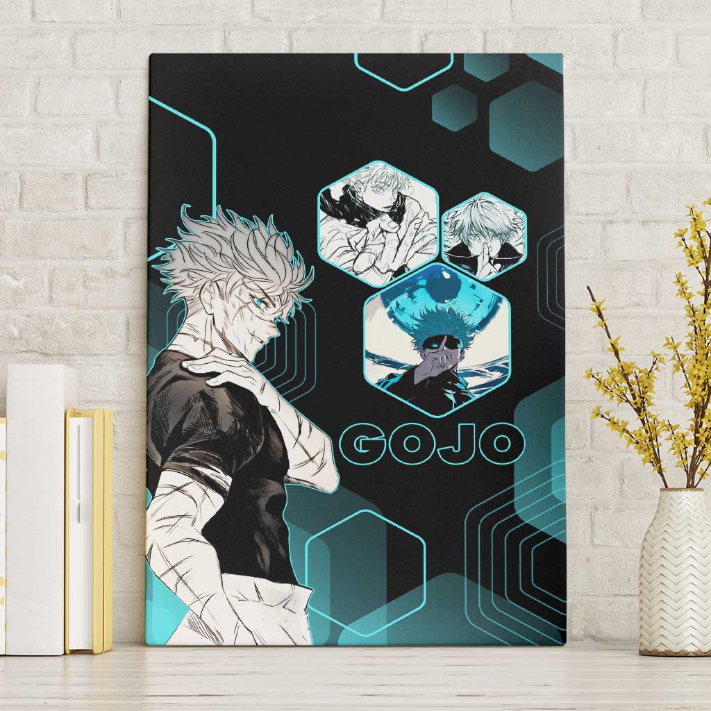 Gojo Satoru Jujutsu Kaisen Blue Hexagon Pattern Canvas Wall Art with Intense Expressions and Modern Anime Art - The Mazicc