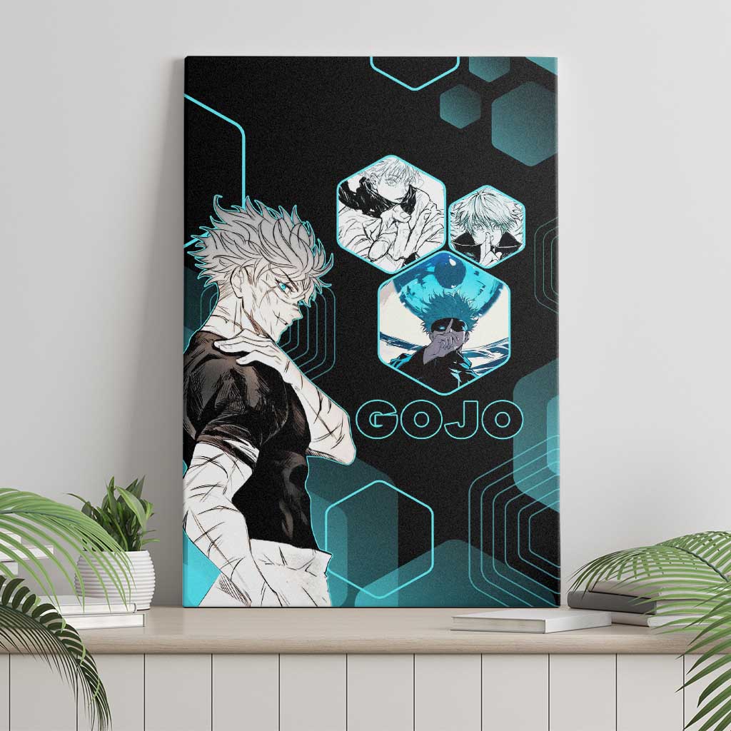 Gojo Satoru Jujutsu Kaisen Blue Hexagon Pattern Canvas Wall Art with Intense Expressions and Modern Anime Art - The Mazicc