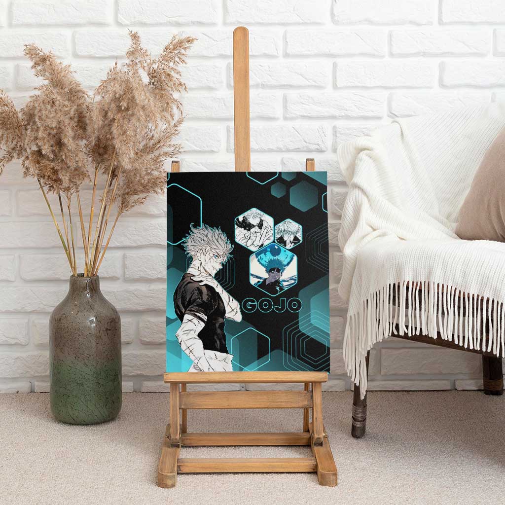 Gojo Satoru Jujutsu Kaisen Blue Hexagon Pattern Canvas Wall Art with Intense Expressions and Modern Anime Art - The Mazicc