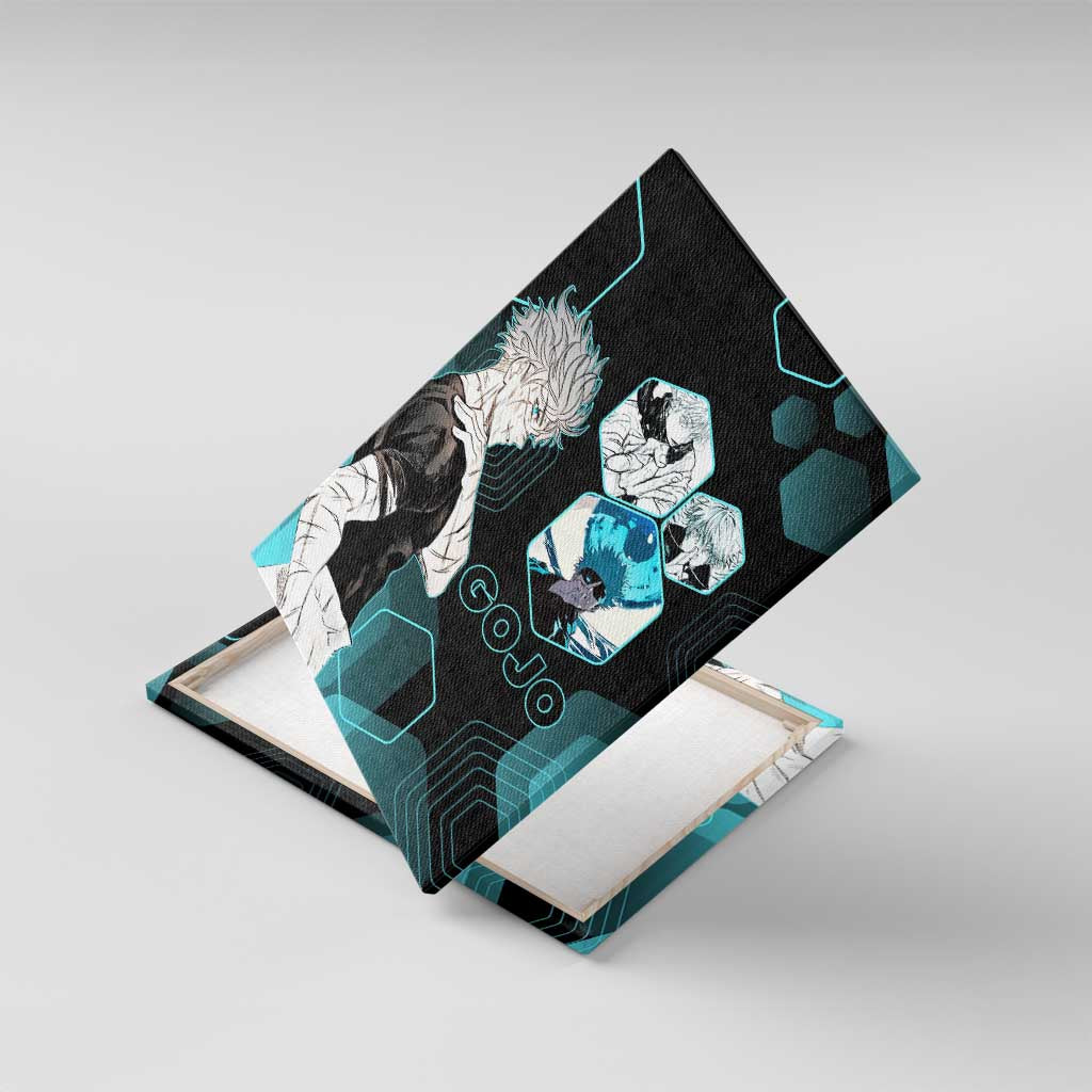 Gojo Satoru Jujutsu Kaisen Blue Hexagon Pattern Canvas Wall Art with Intense Expressions and Modern Anime Art - The Mazicc