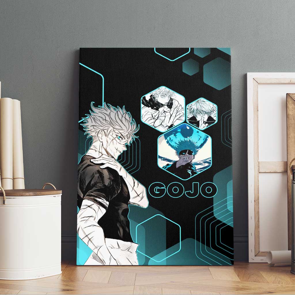 Gojo Satoru Jujutsu Kaisen Blue Hexagon Pattern Canvas Wall Art with Intense Expressions and Modern Anime Art - The Mazicc