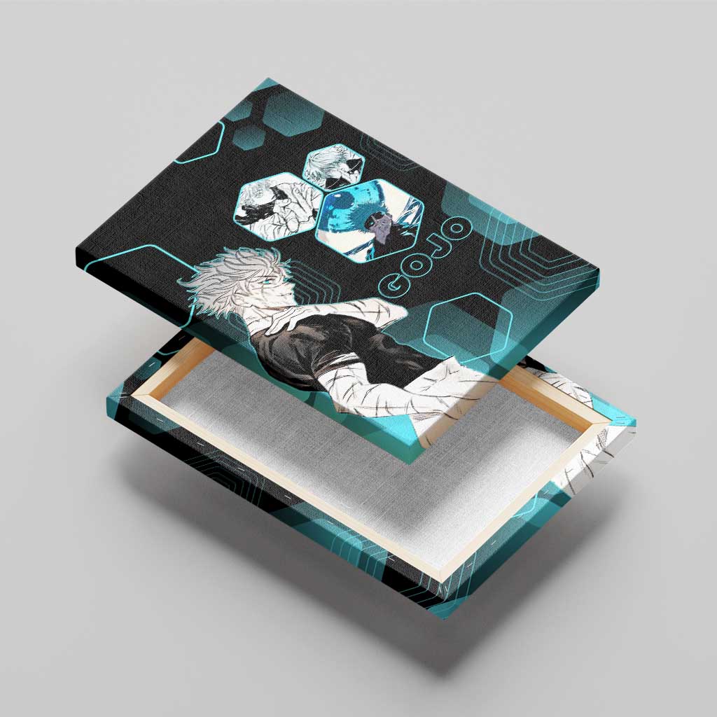Gojo Satoru Jujutsu Kaisen Blue Hexagon Pattern Canvas Wall Art with Intense Expressions and Modern Anime Art - The Mazicc