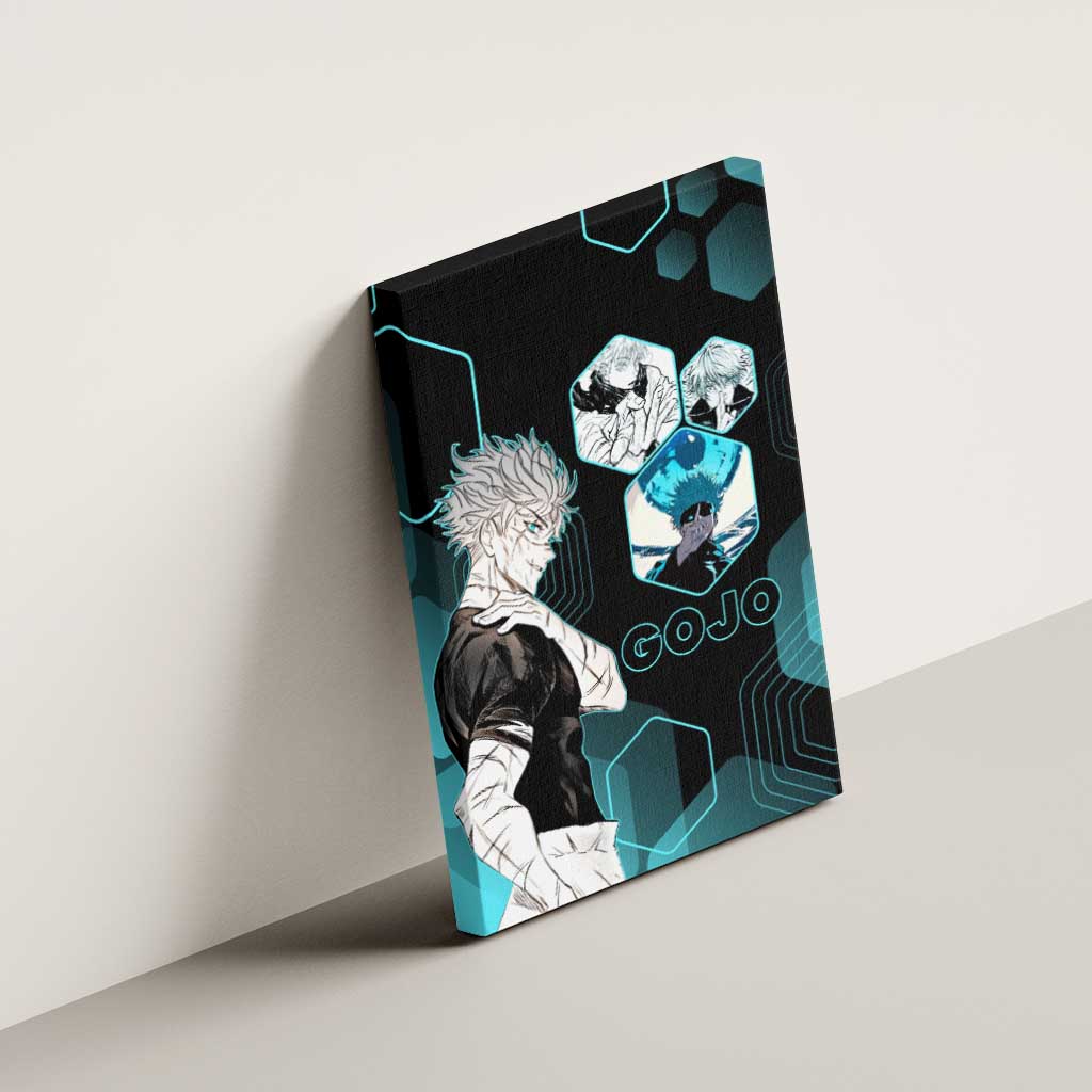 Gojo Satoru Jujutsu Kaisen Blue Hexagon Pattern Canvas Wall Art with Intense Expressions and Modern Anime Art - The Mazicc