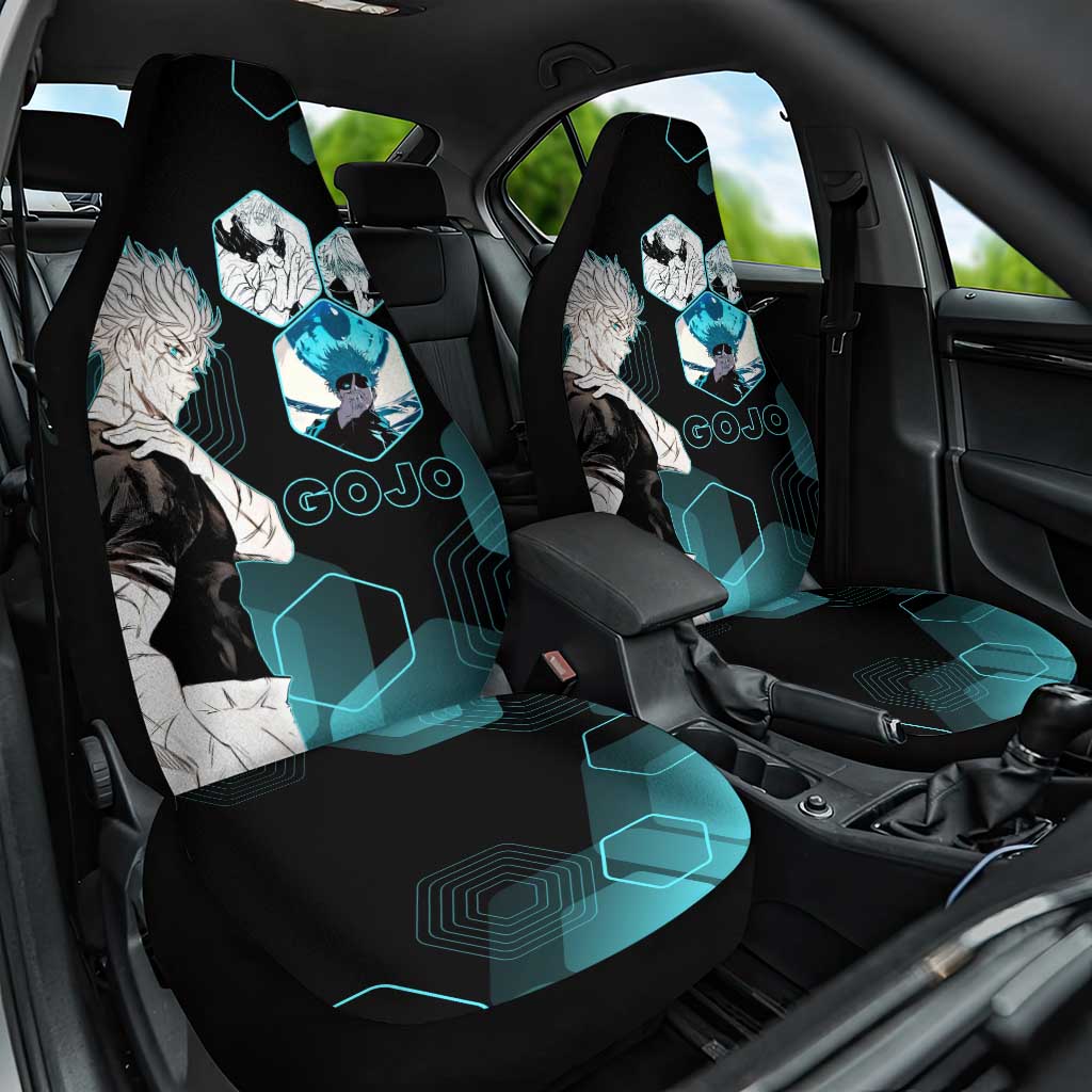 Gojo Satoru Jujutsu Kaisen Blue Hexagon Pattern Car Seat Cover with Intense Expressions and Modern Anime Art - The Mazicc