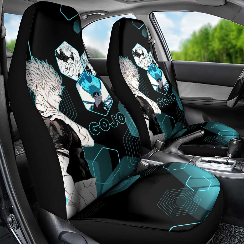 Gojo Satoru Jujutsu Kaisen Blue Hexagon Pattern Car Seat Cover with Intense Expressions and Modern Anime Art - The Mazicc