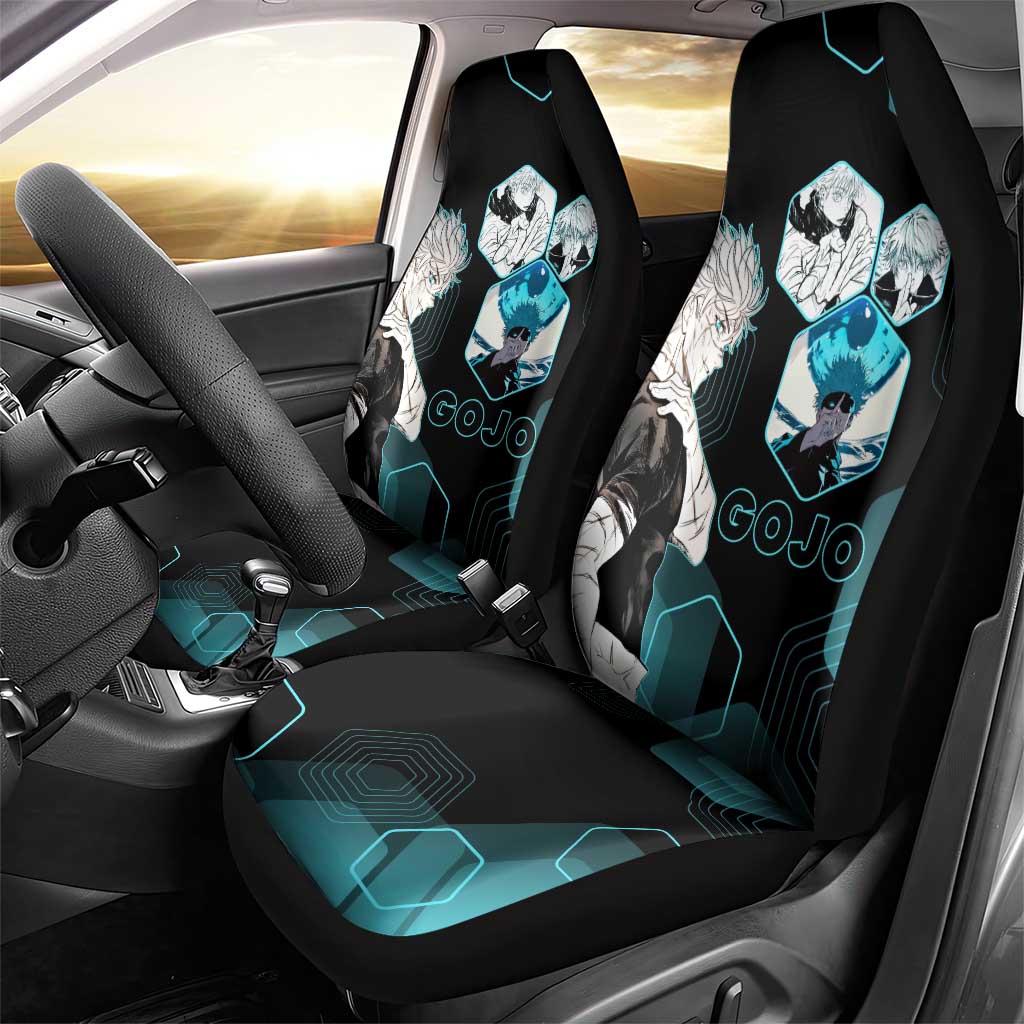 Gojo Satoru Jujutsu Kaisen Blue Hexagon Pattern Car Seat Cover with Intense Expressions and Modern Anime Art - The Mazicc