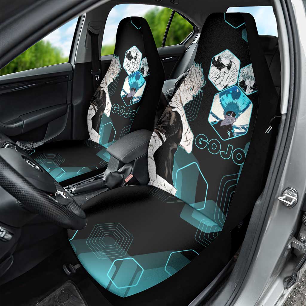Gojo Satoru Jujutsu Kaisen Blue Hexagon Pattern Car Seat Cover with Intense Expressions and Modern Anime Art - The Mazicc