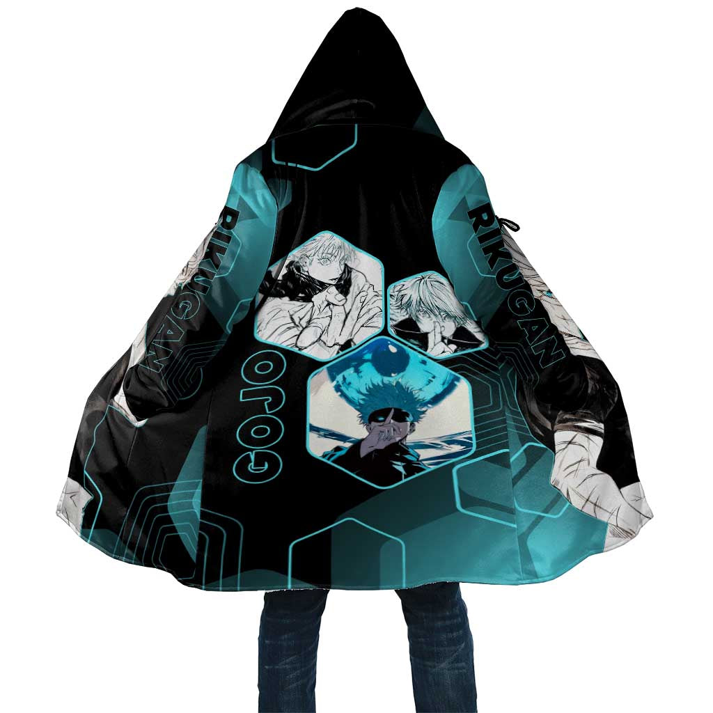 Gojo Satoru Jujutsu Kaisen Blue Hexagon Pattern Cloak with Intense Expressions and Modern Anime Art - The Mazicc