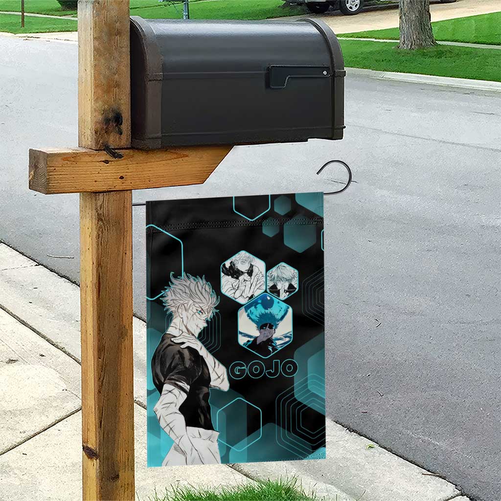 Gojo Satoru Jujutsu Kaisen Blue Hexagon Pattern Garden Flag with Intense Expressions and Modern Anime Art - The Mazicc