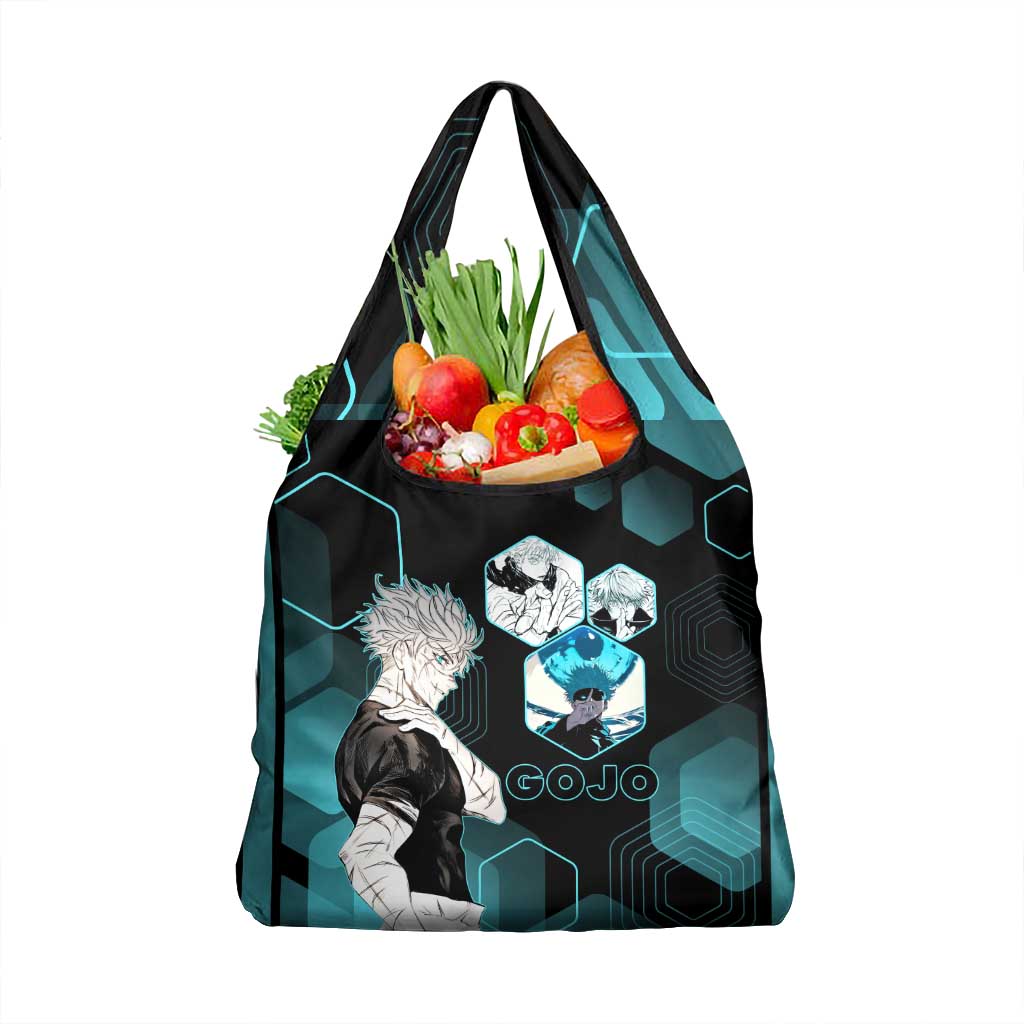 Gojo Satoru Jujutsu Kaisen Blue Hexagon Pattern Grocery Bag with Intense Expressions and Modern Anime Art - The Mazicc
