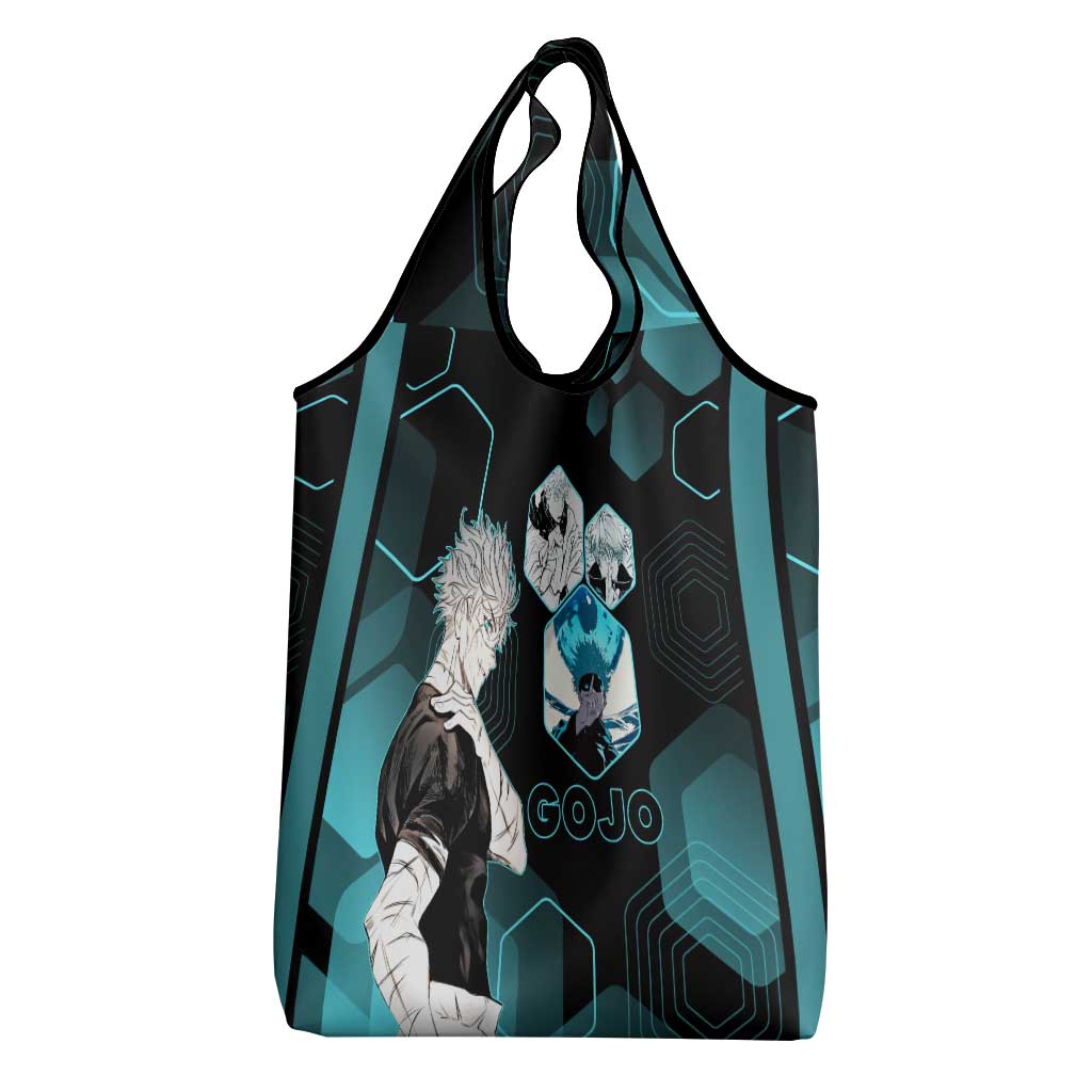 Gojo Satoru Jujutsu Kaisen Blue Hexagon Pattern Grocery Bag with Intense Expressions and Modern Anime Art - The Mazicc
