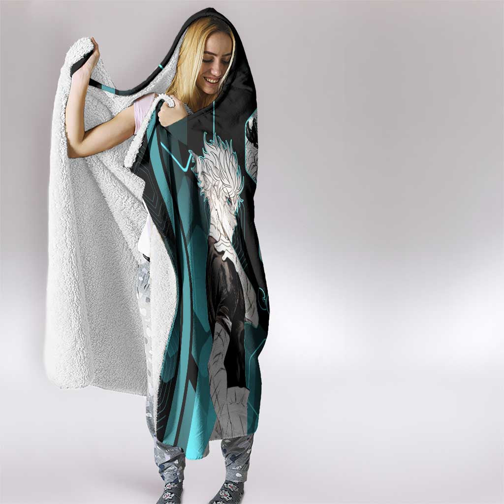 Gojo Satoru Jujutsu Kaisen Blue Hexagon Pattern Hooded Blanket with Intense Expressions and Modern Anime Art - The Mazicc