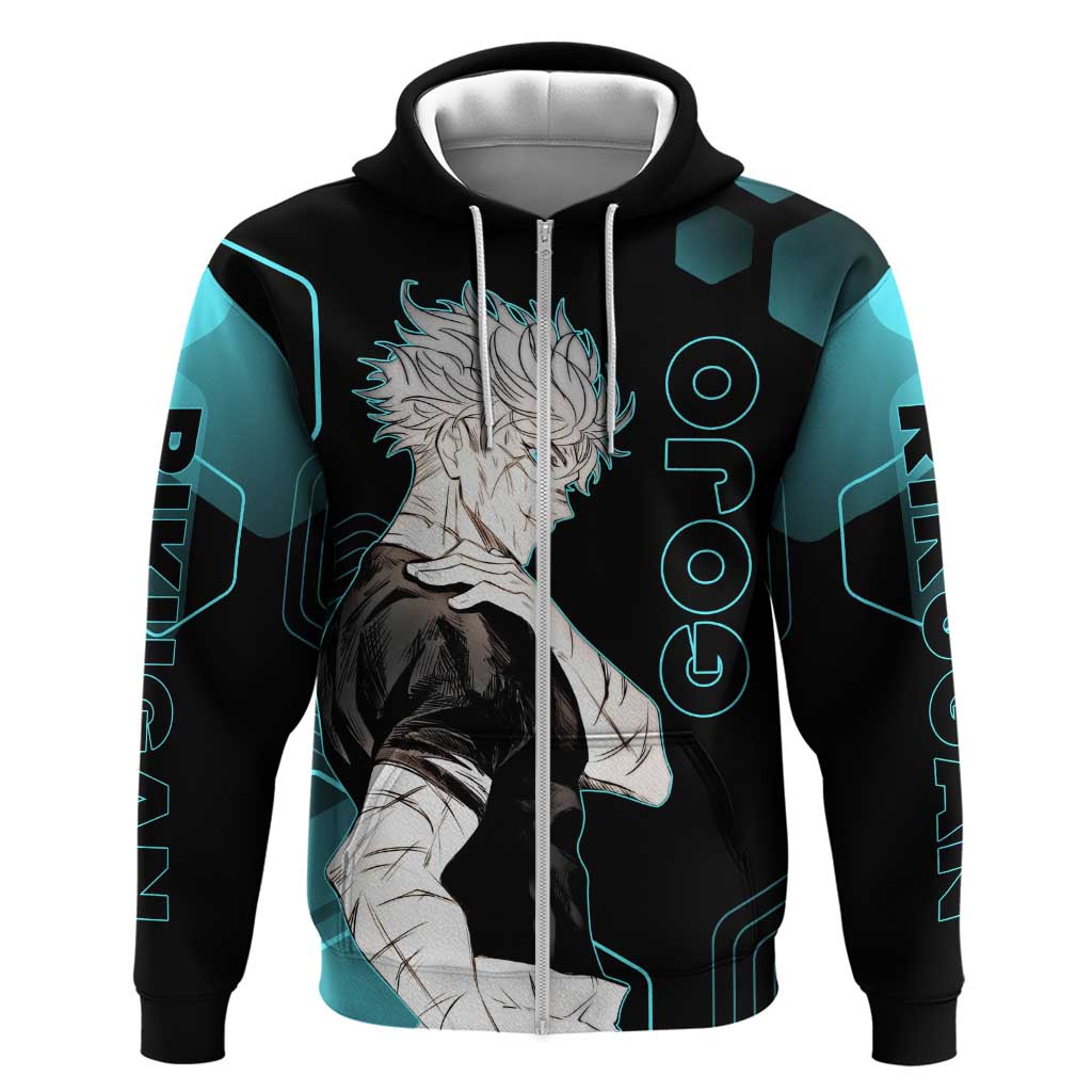 Gojo Satoru Jujutsu Kaisen Blue Hexagon Pattern Hoodie with Intense Expressions and Modern Anime Art - The Mazicc