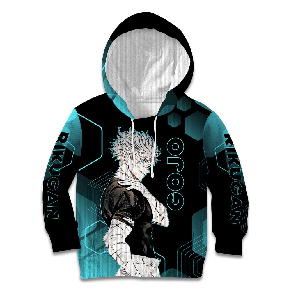 Gojo Satoru Jujutsu Kaisen Blue Hexagon Pattern Kid Hoodie with Intense Expressions and Modern Anime Art - The Mazicc