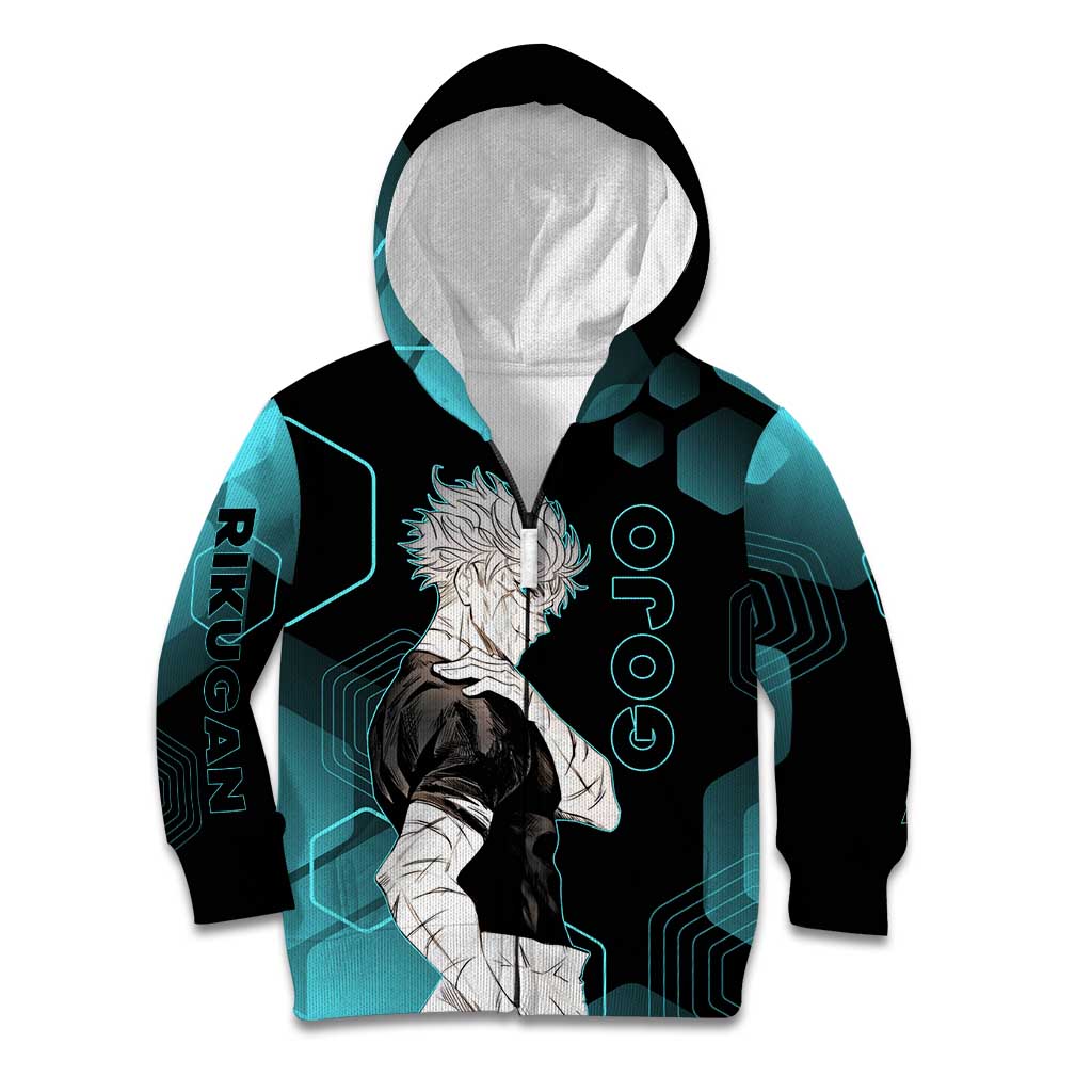 Gojo Satoru Jujutsu Kaisen Blue Hexagon Pattern Kid Hoodie with Intense Expressions and Modern Anime Art - The Mazicc