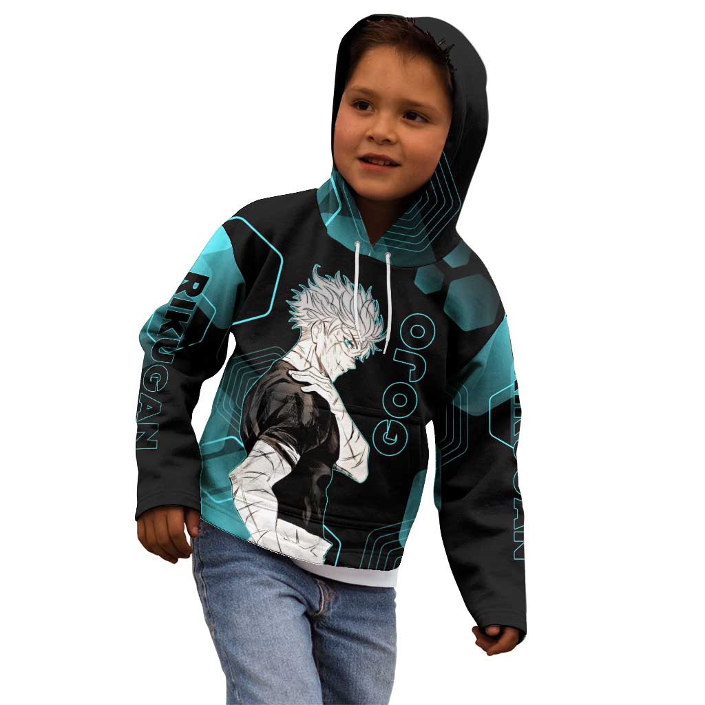 Gojo Satoru Jujutsu Kaisen Blue Hexagon Pattern Kid Hoodie with Intense Expressions and Modern Anime Art - The Mazicc