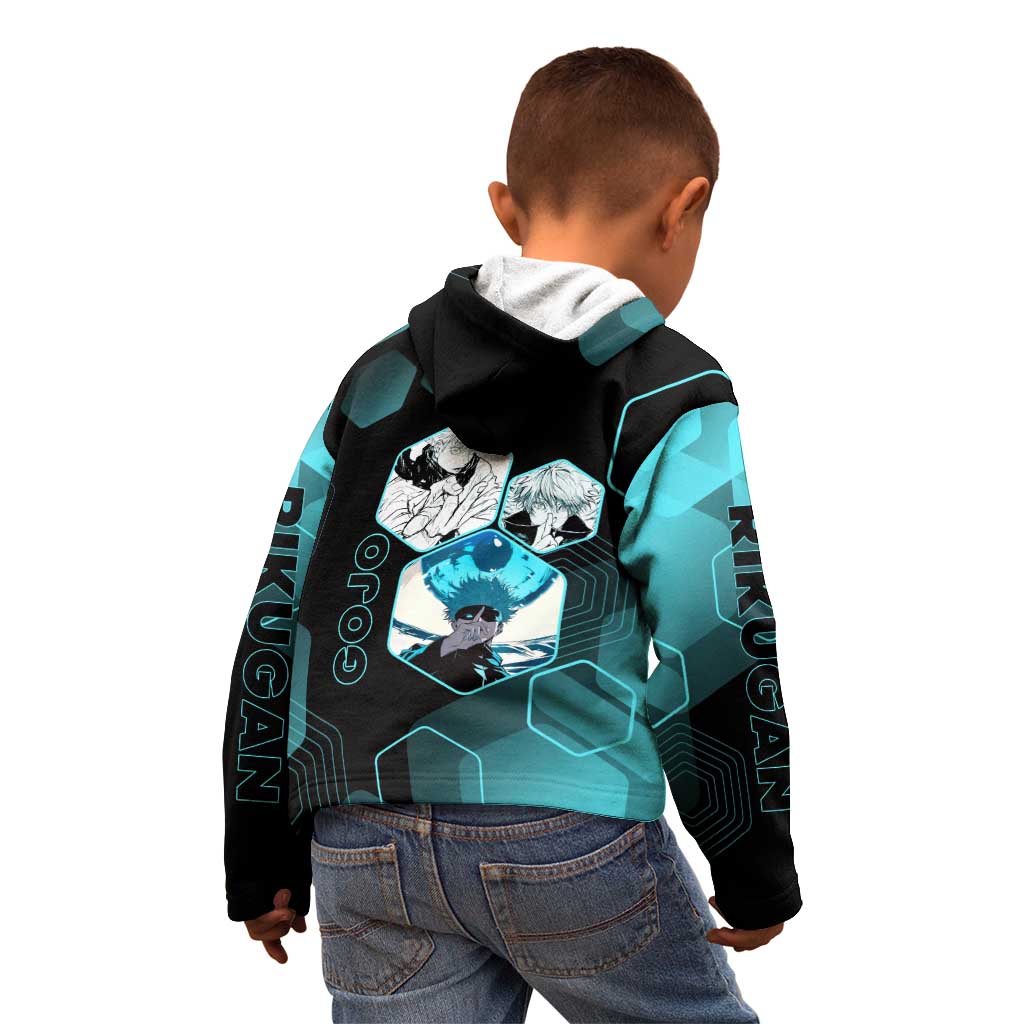 Gojo Satoru Jujutsu Kaisen Blue Hexagon Pattern Kid Hoodie with Intense Expressions and Modern Anime Art - The Mazicc