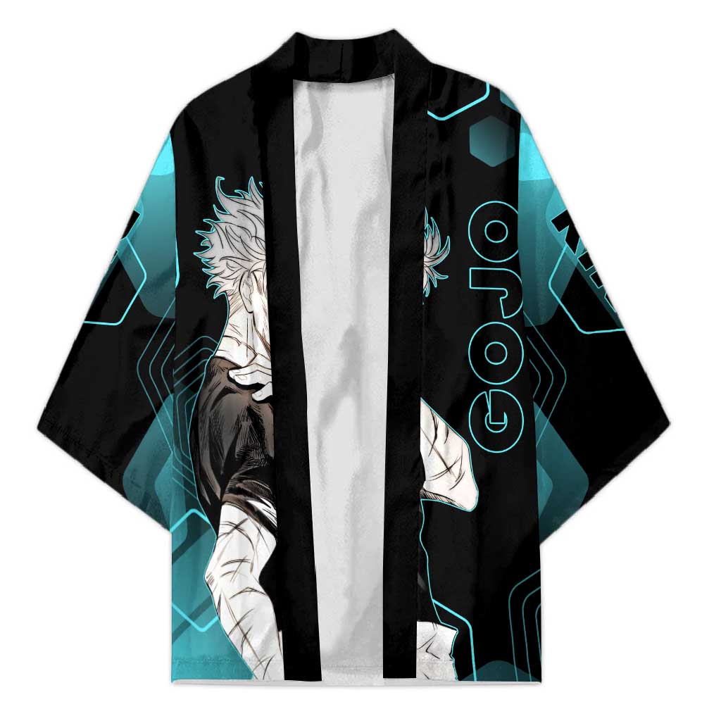 Gojo Satoru Jujutsu Kaisen Blue Hexagon Pattern Kimono with Intense Expressions and Modern Anime Art - The Mazicc