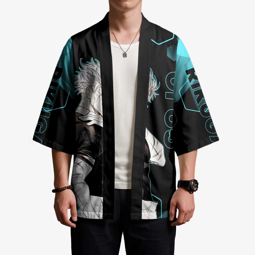 Gojo Satoru Jujutsu Kaisen Blue Hexagon Pattern Kimono with Intense Expressions and Modern Anime Art - The Mazicc