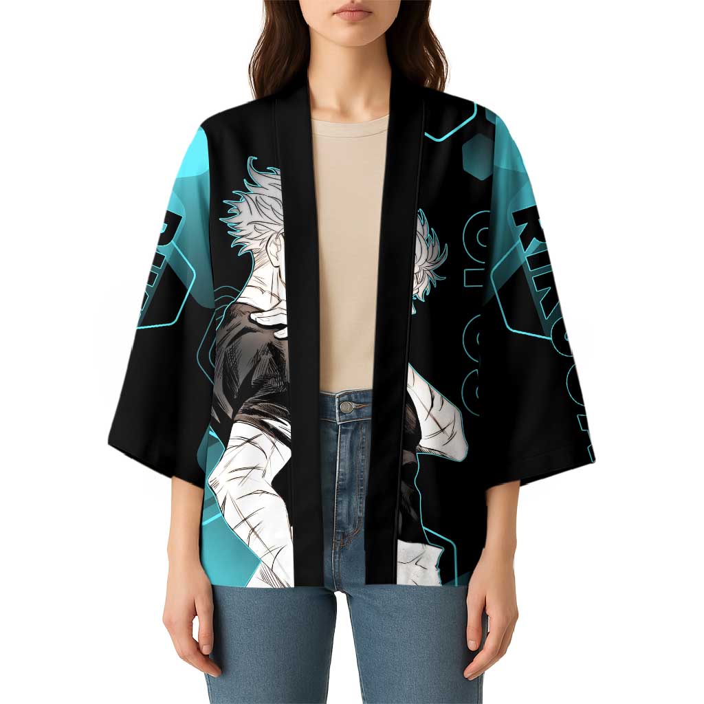 Gojo Satoru Jujutsu Kaisen Blue Hexagon Pattern Kimono with Intense Expressions and Modern Anime Art - The Mazicc