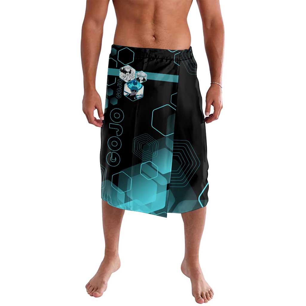 Gojo Satoru Jujutsu Kaisen Blue Hexagon Pattern Lavalava with Intense Expressions and Modern Anime Art - The Mazicc