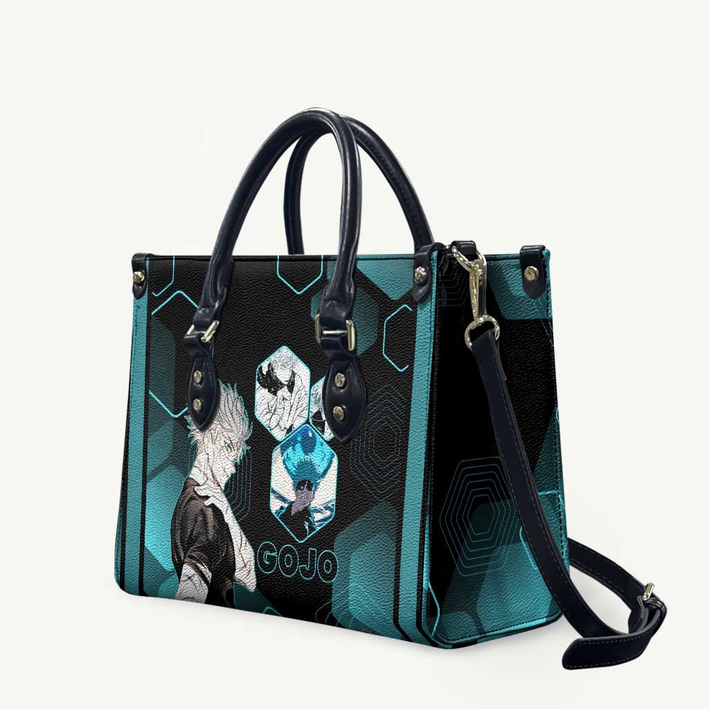 Gojo Satoru Jujutsu Kaisen Blue Hexagon Pattern Leather Bag with Intense Expressions and Modern Anime Art - The Mazicc