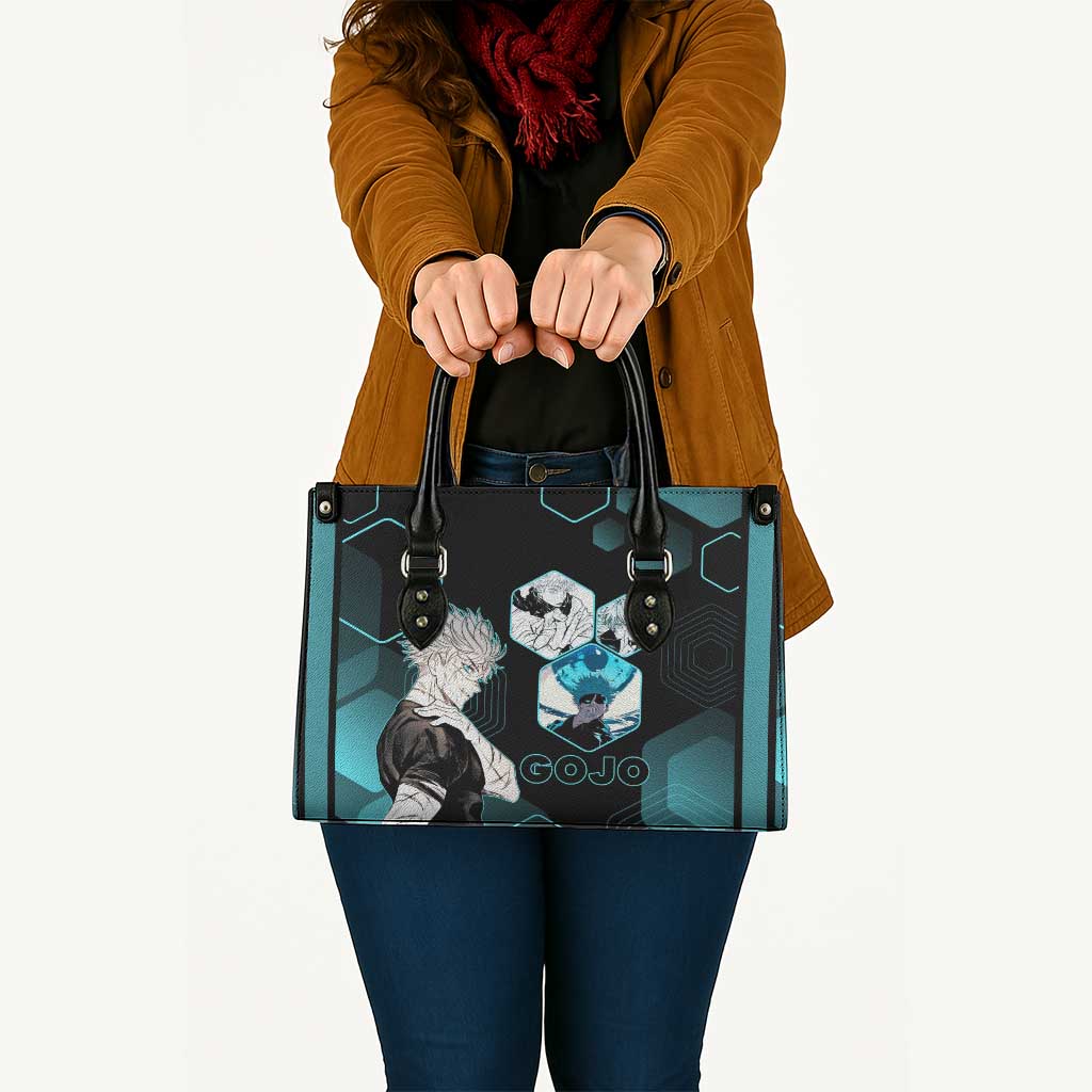 Gojo Satoru Jujutsu Kaisen Blue Hexagon Pattern Leather Bag with Intense Expressions and Modern Anime Art - The Mazicc