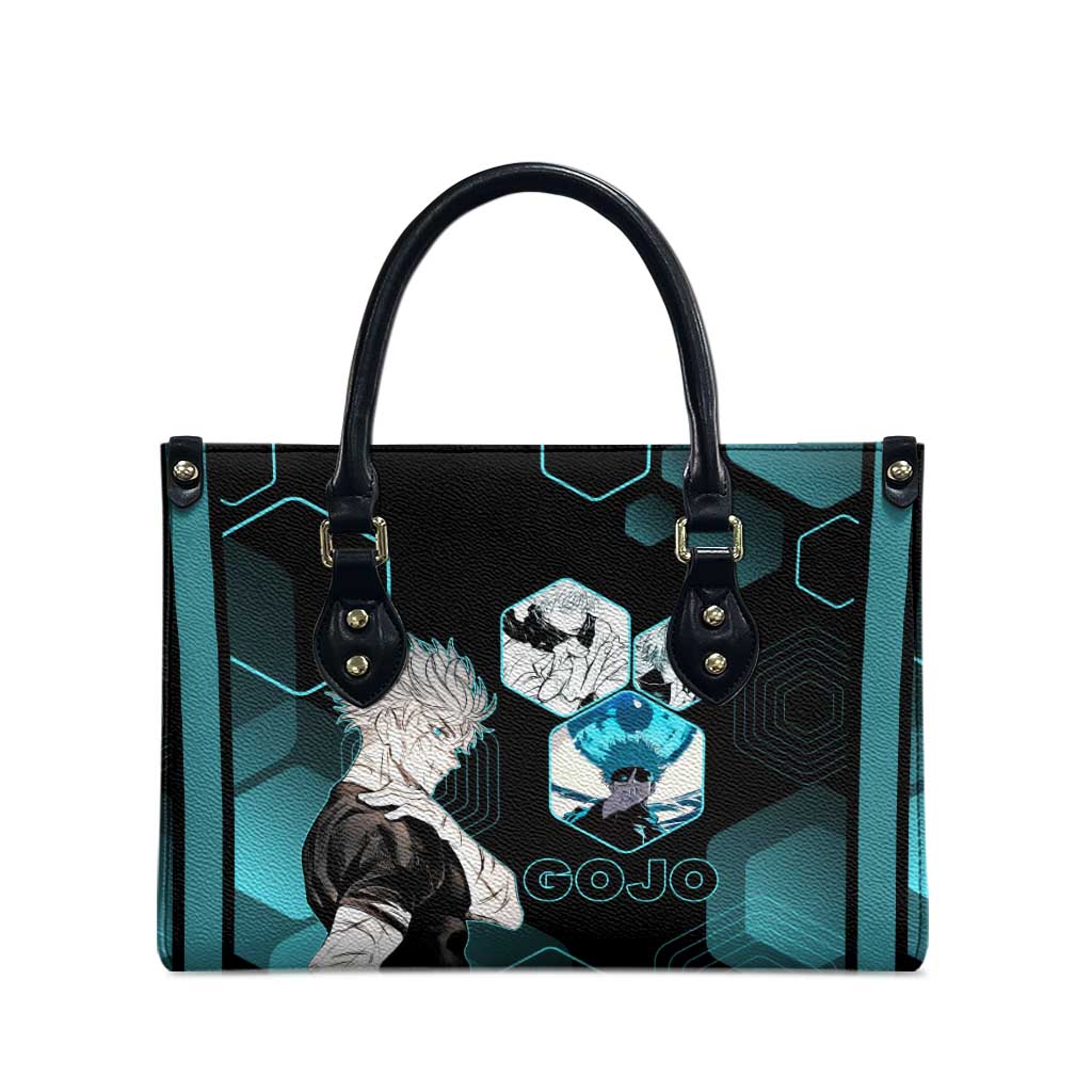 Gojo Satoru Jujutsu Kaisen Blue Hexagon Pattern Leather Bag with Intense Expressions and Modern Anime Art - The Mazicc