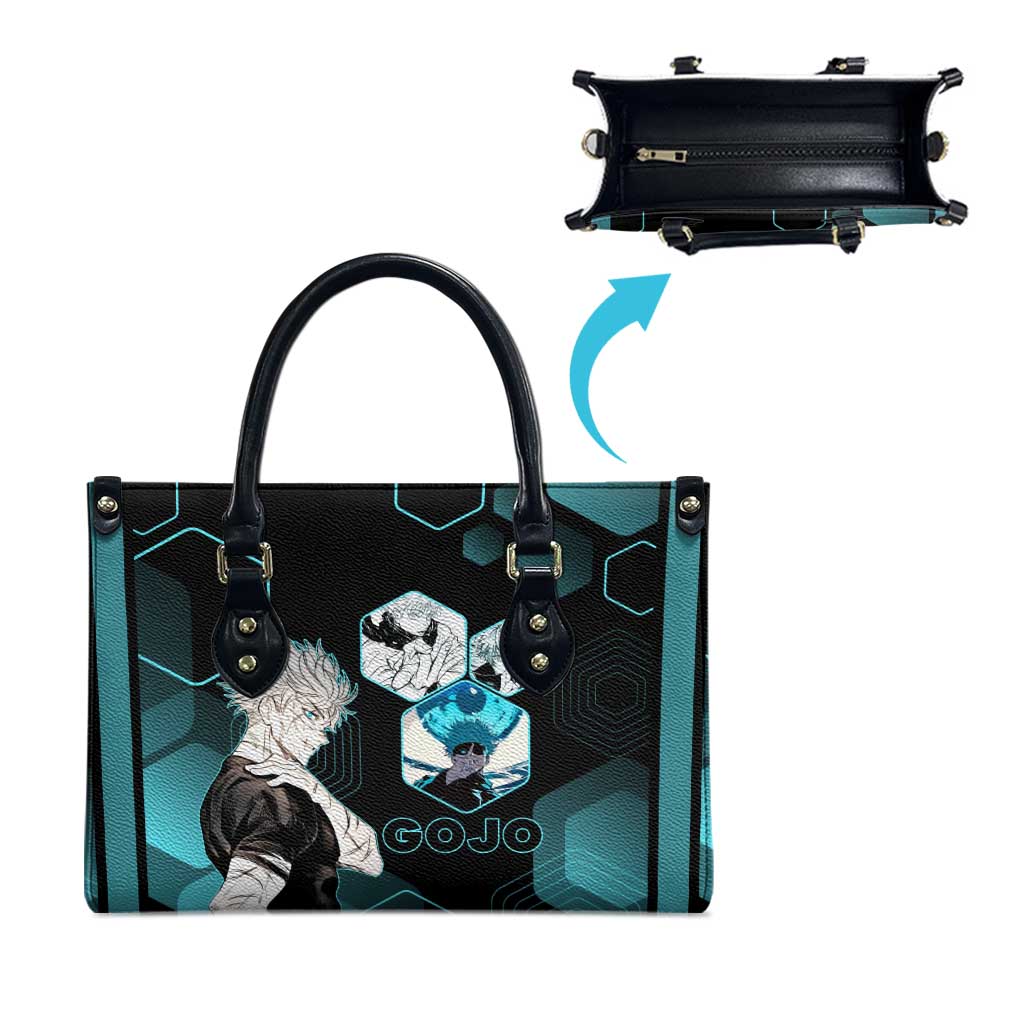 Gojo Satoru Jujutsu Kaisen Blue Hexagon Pattern Leather Bag with Intense Expressions and Modern Anime Art - The Mazicc