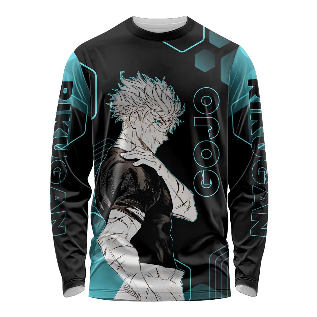 Gojo Satoru Jujutsu Kaisen Blue Hexagon Pattern Long Sleeve Shirt with Intense Expressions and Modern Anime Art - The Mazicc