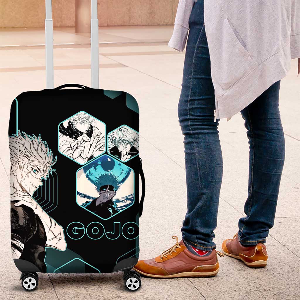 Gojo Satoru Jujutsu Kaisen Blue Hexagon Pattern Luggage Cover with Intense Expressions and Modern Anime Art - The Mazicc