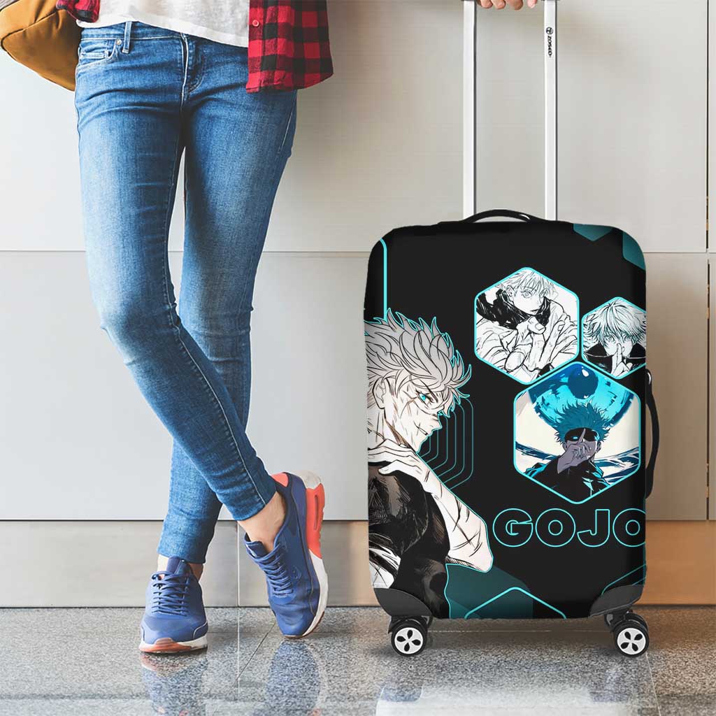 Gojo Satoru Jujutsu Kaisen Blue Hexagon Pattern Luggage Cover with Intense Expressions and Modern Anime Art - The Mazicc