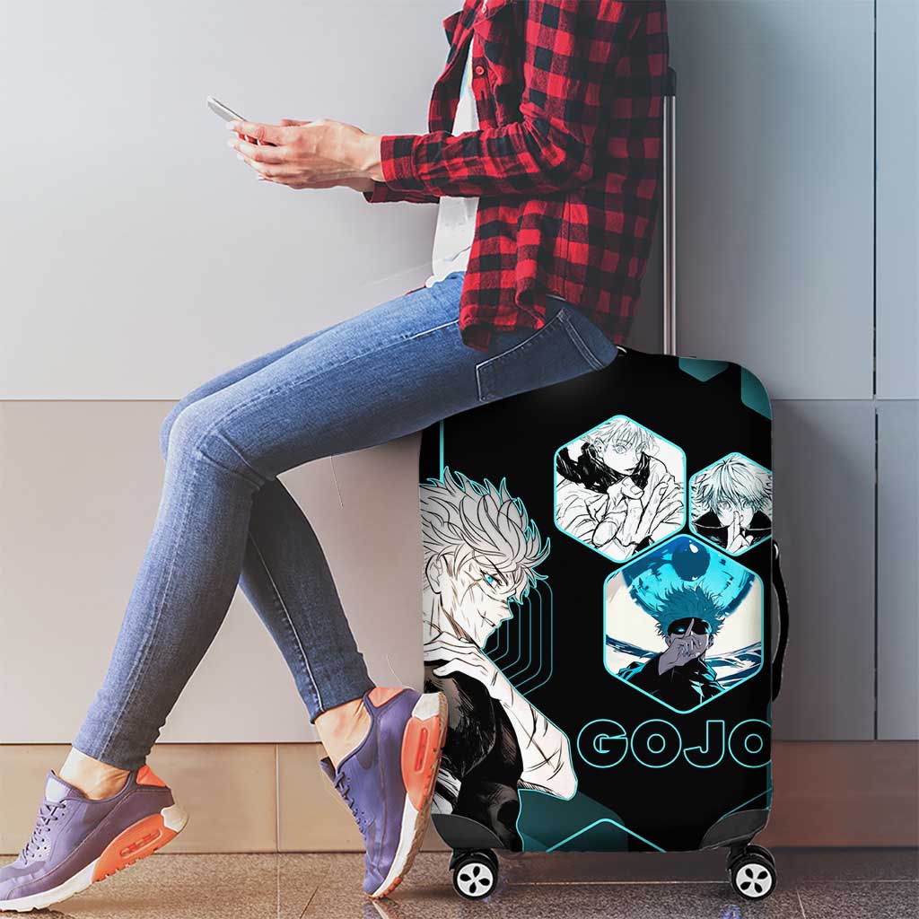 Gojo Satoru Jujutsu Kaisen Blue Hexagon Pattern Luggage Cover with Intense Expressions and Modern Anime Art - The Mazicc