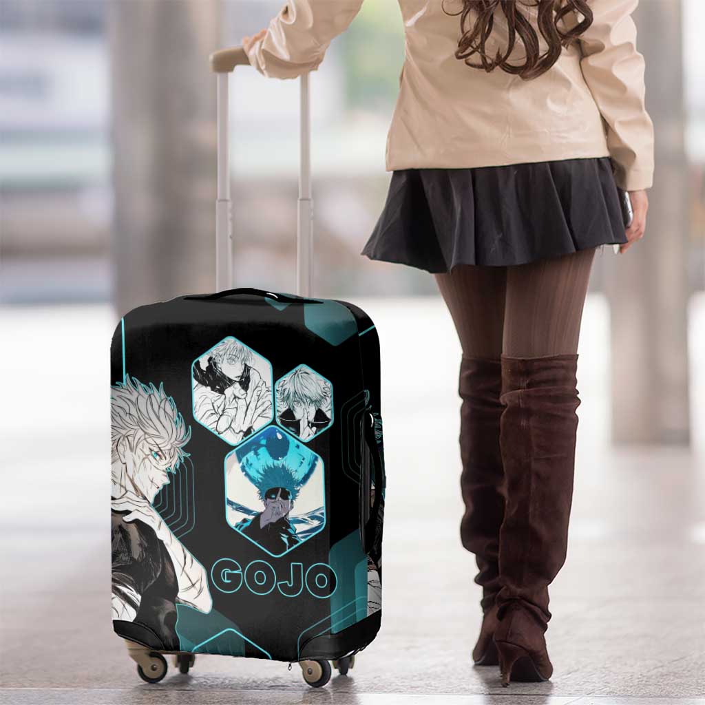 Gojo Satoru Jujutsu Kaisen Blue Hexagon Pattern Luggage Cover with Intense Expressions and Modern Anime Art - The Mazicc