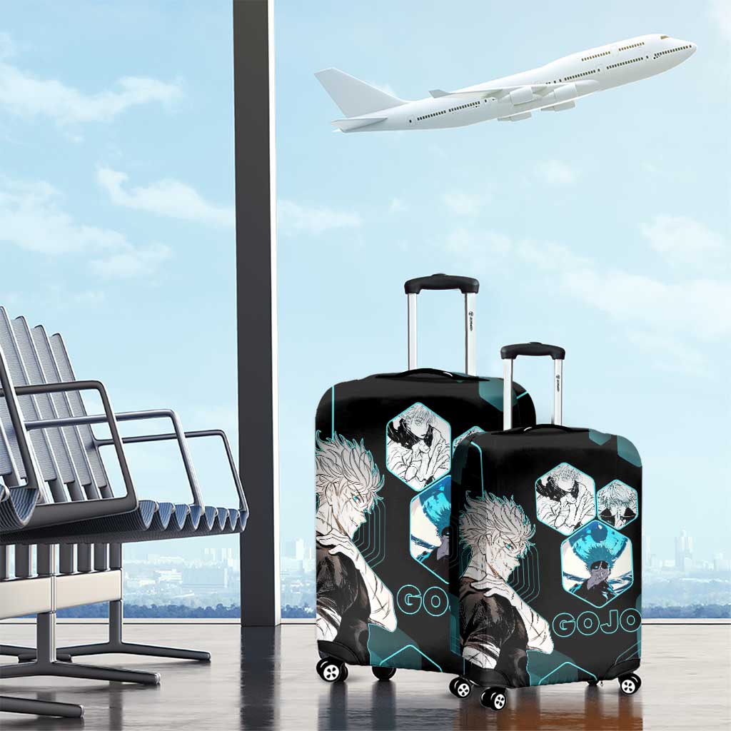 Gojo Satoru Jujutsu Kaisen Blue Hexagon Pattern Luggage Cover with Intense Expressions and Modern Anime Art - The Mazicc
