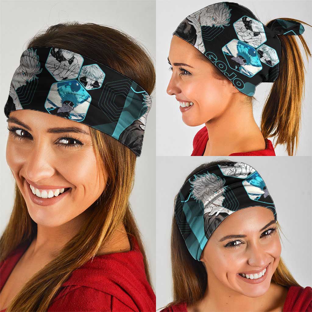 Gojo Satoru Jujutsu Kaisen Blue Hexagon Pattern Neck Gaiter with Intense Expressions and Modern Anime Art - The Mazicc
