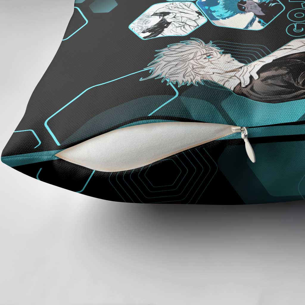Gojo Satoru Jujutsu Kaisen Blue Hexagon Pattern Pillow Cover with Intense Expressions and Modern Anime Art - The Mazicc