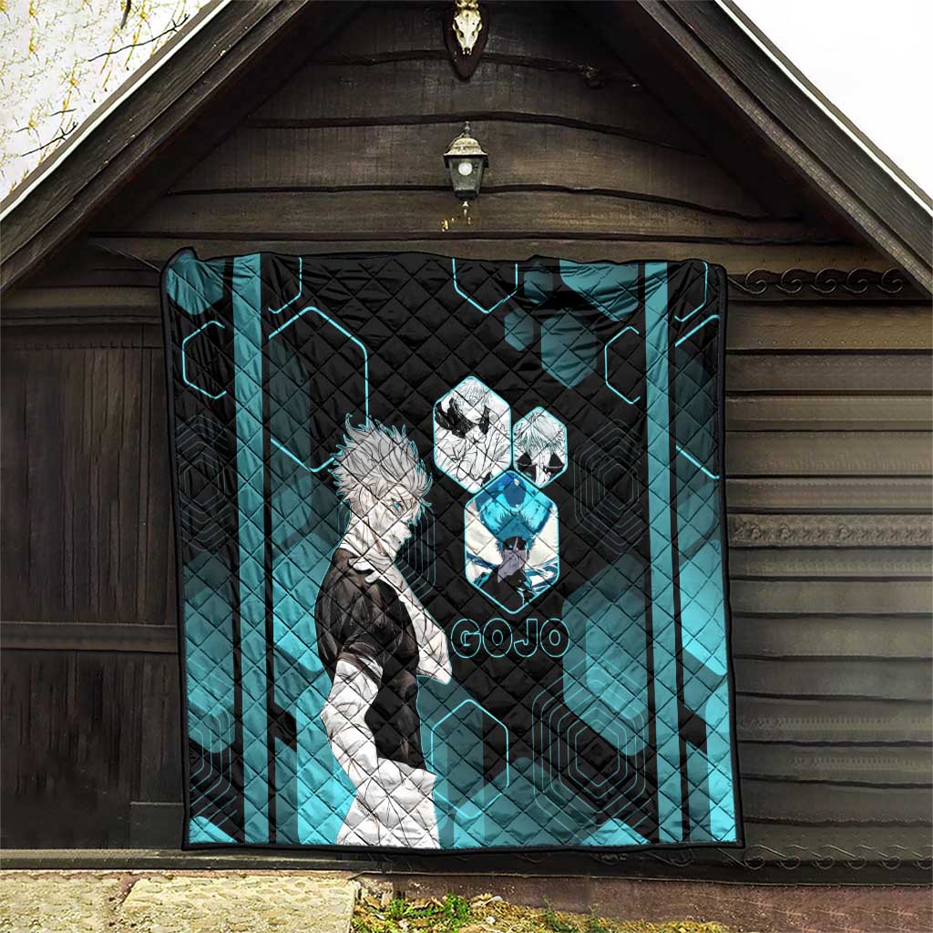 Gojo Satoru Jujutsu Kaisen Blue Hexagon Pattern Quilt with Intense Expressions and Modern Anime Art - The Mazicc