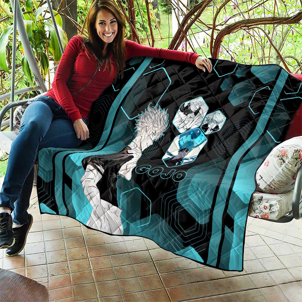 Gojo Satoru Jujutsu Kaisen Blue Hexagon Pattern Quilt with Intense Expressions and Modern Anime Art - The Mazicc