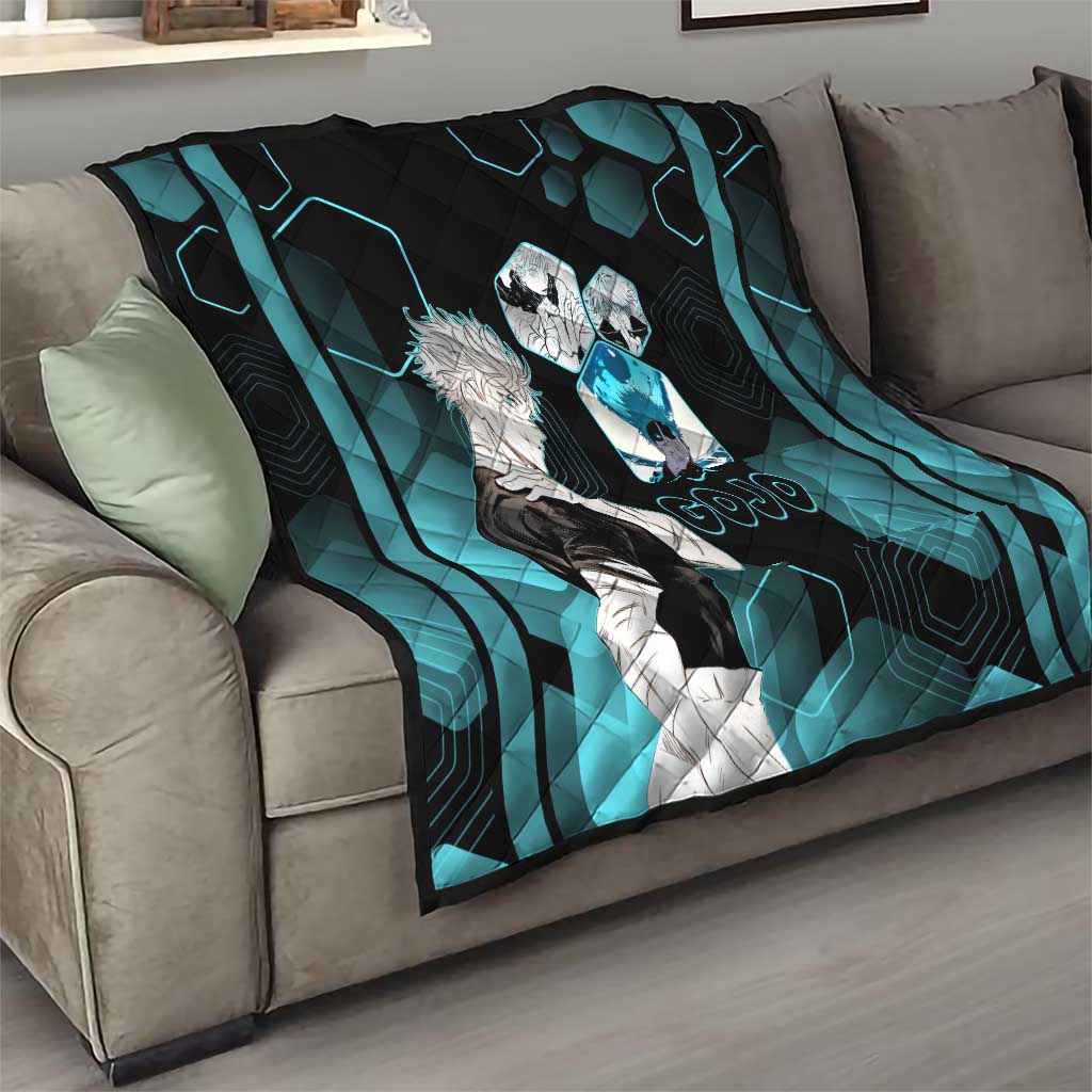 Gojo Satoru Jujutsu Kaisen Blue Hexagon Pattern Quilt with Intense Expressions and Modern Anime Art - The Mazicc