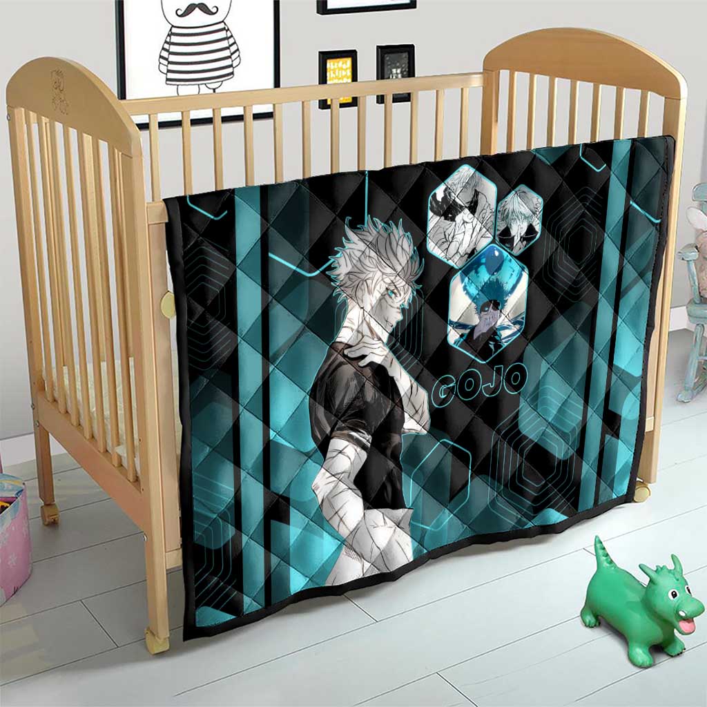 Gojo Satoru Jujutsu Kaisen Blue Hexagon Pattern Quilt with Intense Expressions and Modern Anime Art - The Mazicc