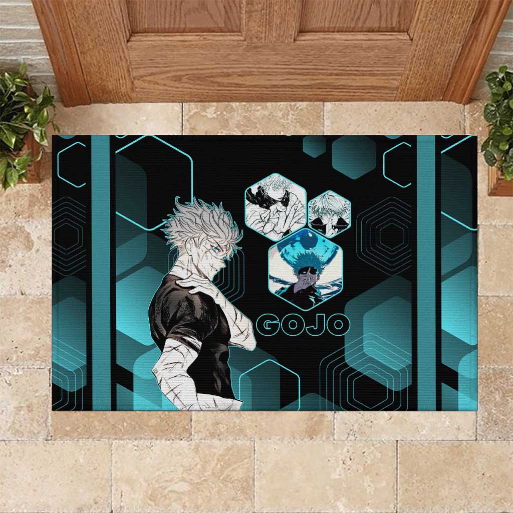 Gojo Satoru Jujutsu Kaisen Blue Hexagon Pattern Rubber Doormat with Intense Expressions and Modern Anime Art - The Mazicc