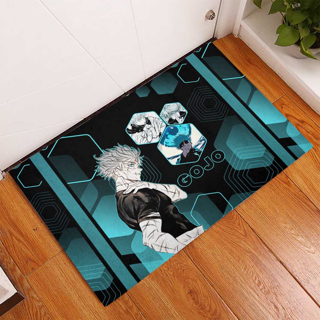 Gojo Satoru Jujutsu Kaisen Blue Hexagon Pattern Rubber Doormat with Intense Expressions and Modern Anime Art - The Mazicc