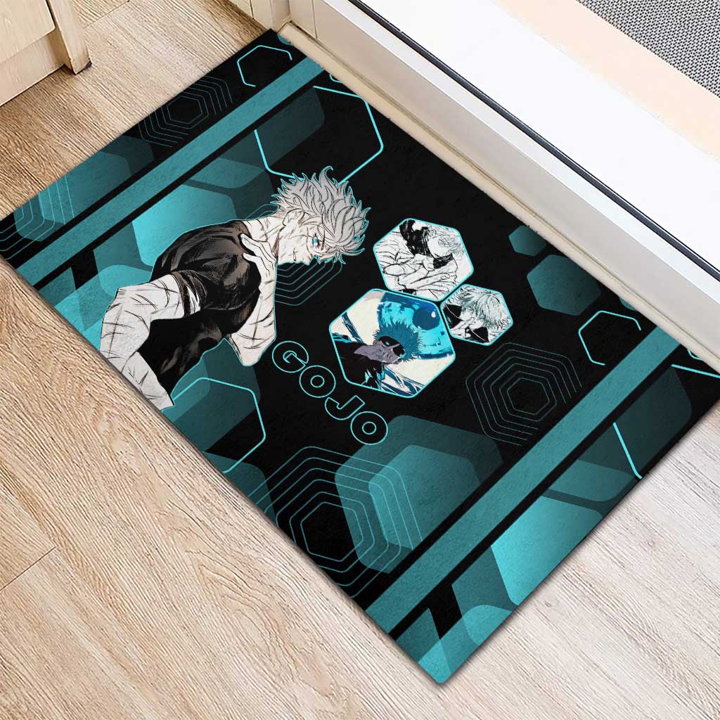 Gojo Satoru Jujutsu Kaisen Blue Hexagon Pattern Rubber Doormat with Intense Expressions and Modern Anime Art - The Mazicc