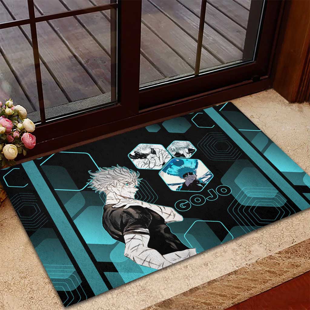 Gojo Satoru Jujutsu Kaisen Blue Hexagon Pattern Rubber Doormat with Intense Expressions and Modern Anime Art - The Mazicc