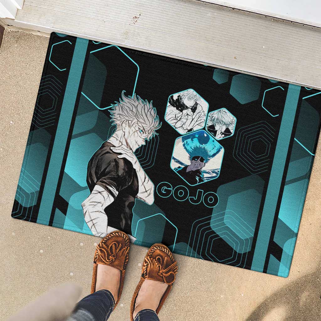 Gojo Satoru Jujutsu Kaisen Blue Hexagon Pattern Rubber Doormat with Intense Expressions and Modern Anime Art - The Mazicc