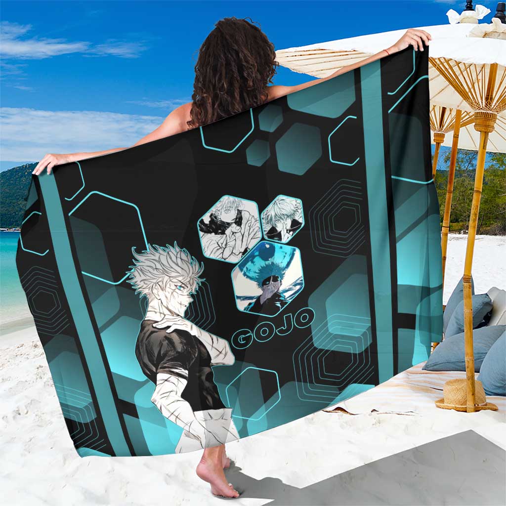 Gojo Satoru Jujutsu Kaisen Blue Hexagon Pattern Sarong with Intense Expressions and Modern Anime Art - The Mazicc