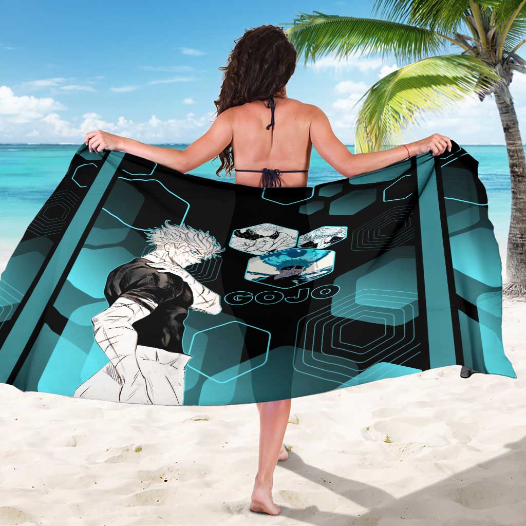 Gojo Satoru Jujutsu Kaisen Blue Hexagon Pattern Sarong with Intense Expressions and Modern Anime Art - The Mazicc