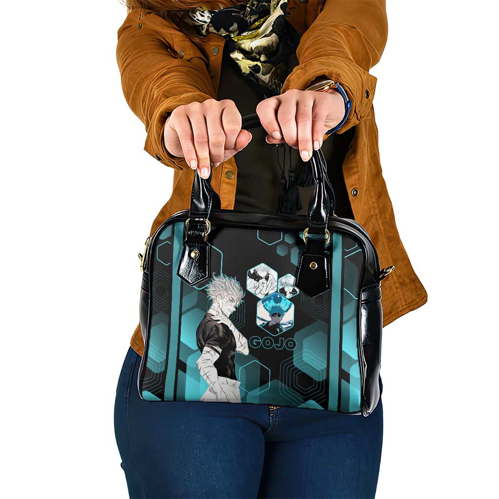 Gojo Satoru Jujutsu Kaisen Blue Hexagon Pattern Shoulder Handbag with Intense Expressions and Modern Anime Art - The Mazicc