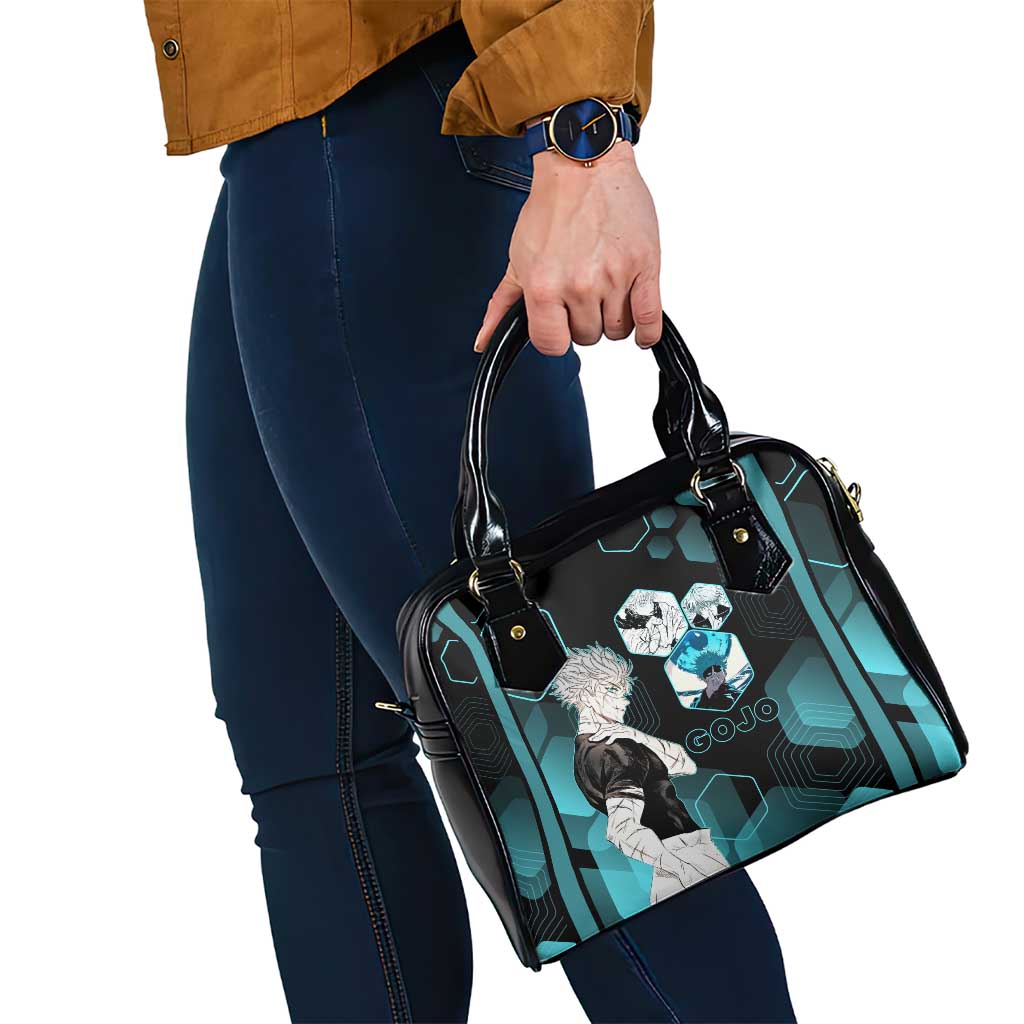 Gojo Satoru Jujutsu Kaisen Blue Hexagon Pattern Shoulder Handbag with Intense Expressions and Modern Anime Art - The Mazicc